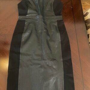 SPANX Black Faux Leather-Panel Midi Sheath Dress